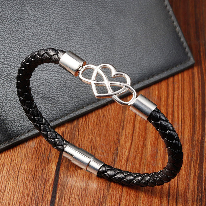 Buddha Stones Bransoleta Endless Knot Heart Leather Titanium Steel Strength Buckle