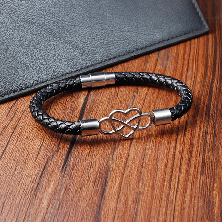 Buddha Stones Bransoleta Endless Knot Heart Leather Titanium Steel Strength Buckle