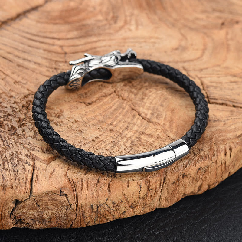 Buddha Stones Bransoleta ze stali tytanowej Dragon Leather Strength Buckle
