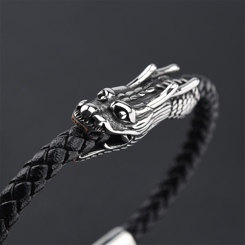 Buddha Stones Bransoleta ze stali tytanowej Dragon Leather Strength Buckle