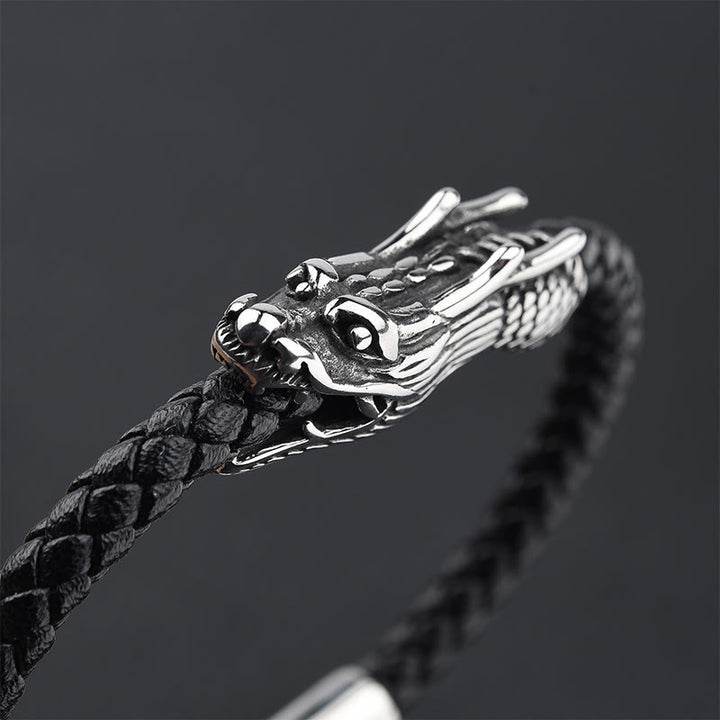 Buddha Stones Bransoleta ze stali tytanowej Dragon Leather Strength Buckle