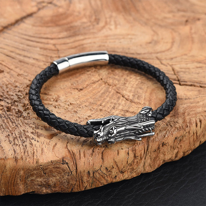 Buddha Stones Bransoleta ze stali tytanowej Dragon Leather Strength Buckle