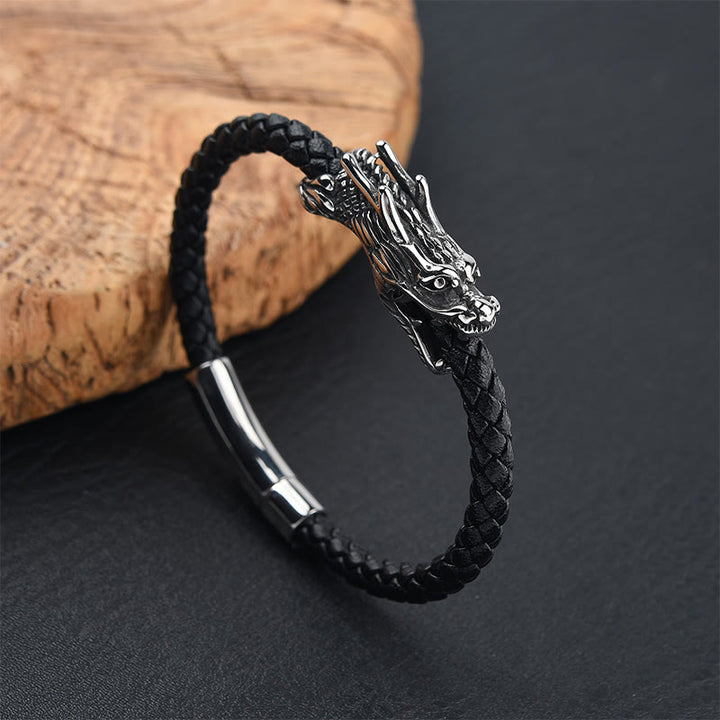 Buddha Stones Bransoleta ze stali tytanowej Dragon Leather Strength Buckle