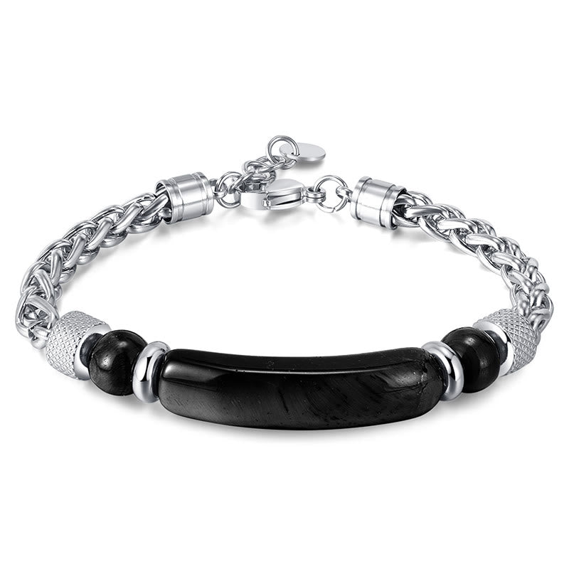 Buddha Stones Tiger Eye Black Obsydian Stone Titanium Steel Strength Buckle