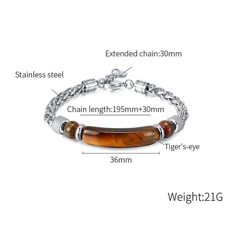 Buddha Stones Tiger Eye Black Obsydian Stone Titanium Steel Strength Buckle