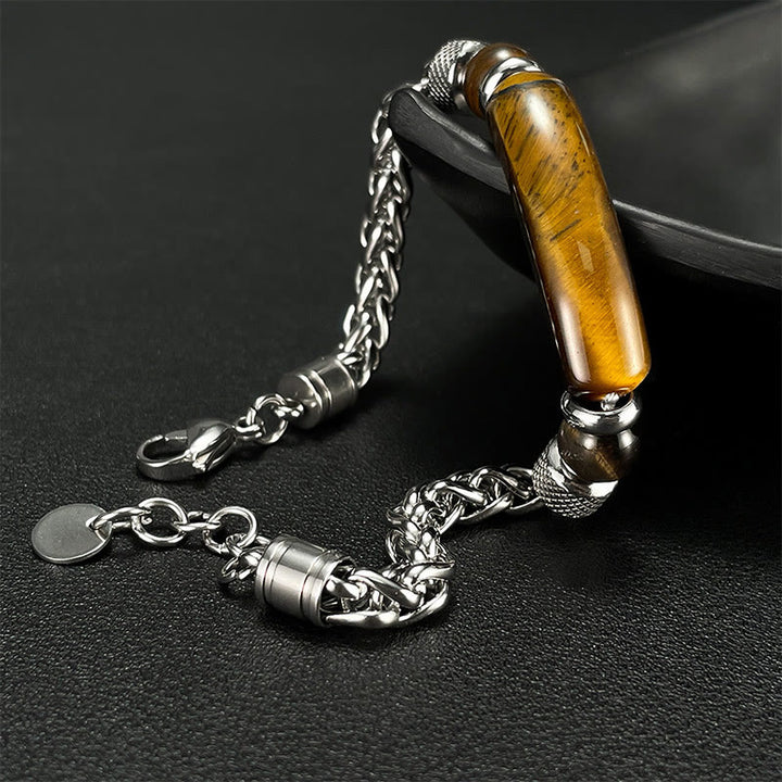 Buddha Stones Tiger Eye Black Obsydian Stone Titanium Steel Strength Buckle