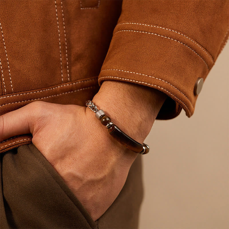Buddha Stones Tiger Eye Black Obsydian Stone Titanium Steel Strength Buckle
