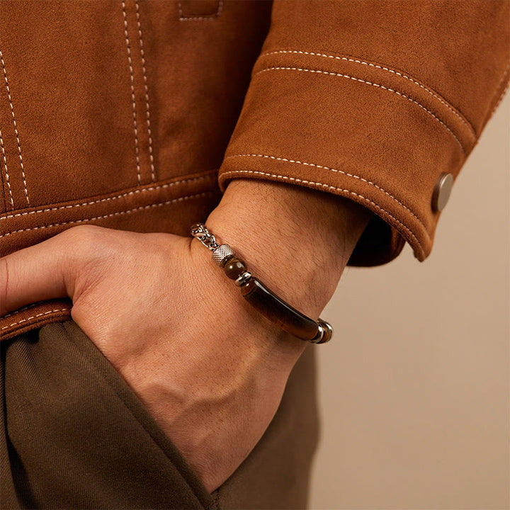 Buddha Stones Tiger Eye Black Obsydian Stone Titanium Steel Strength Buckle