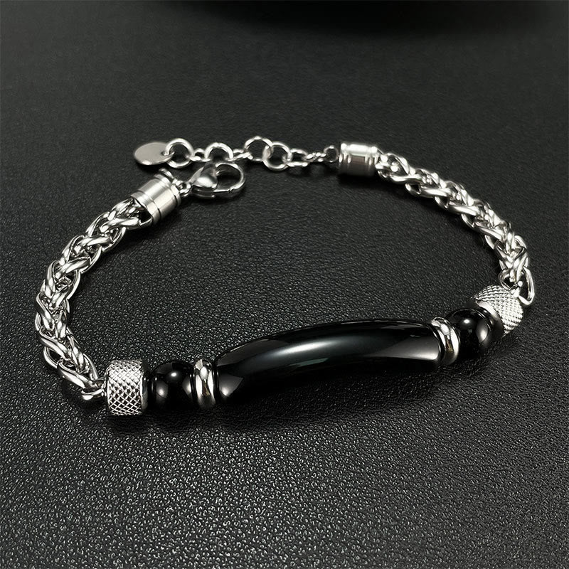 Buddha Stones Tiger Eye Black Obsydian Stone Titanium Steel Strength Buckle