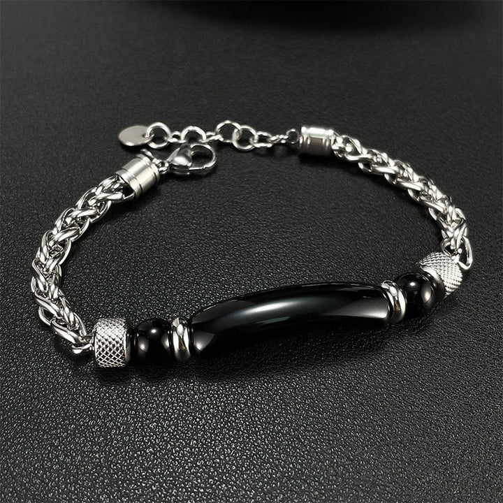 Buddha Stones Tiger Eye Black Obsydian Stone Titanium Steel Strength Buckle