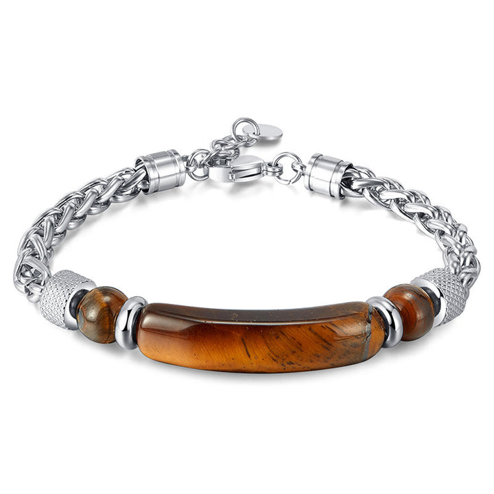 Buddha Stones Tiger Eye Black Obsydian Stone Titanium Steel Strength Buckle
