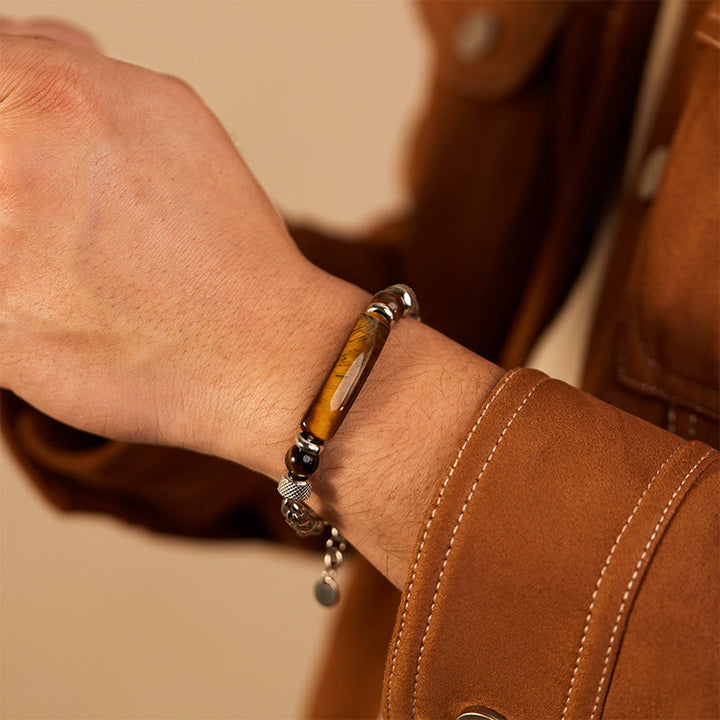 Buddha Stones Tiger Eye Black Obsydian Stone Titanium Steel Strength Buckle