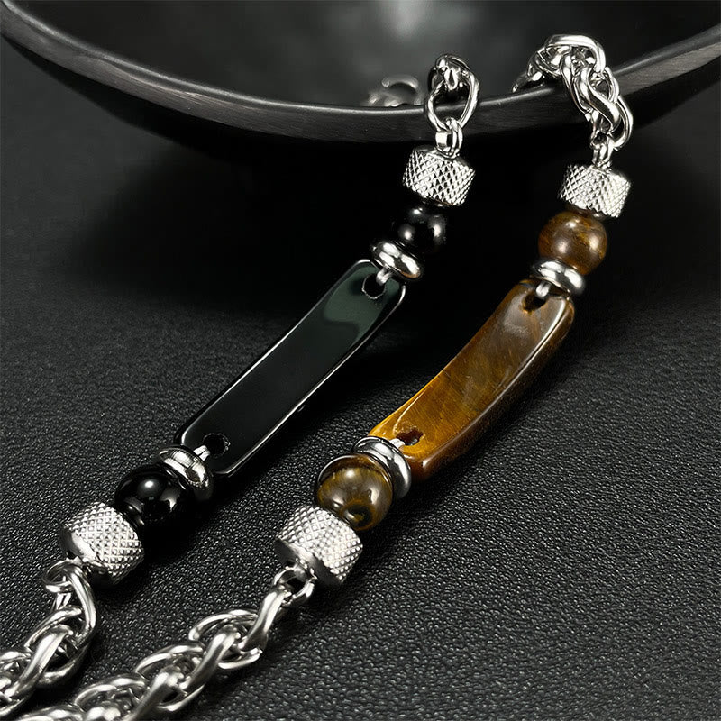 Buddha Stones Tiger Eye Black Obsydian Stone Titanium Steel Strength Buckle