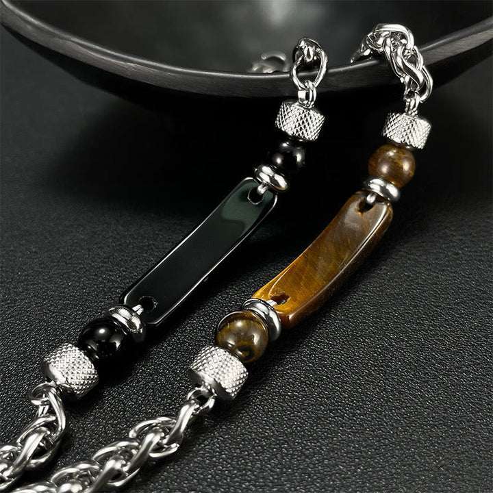 Buddha Stones Tiger Eye Black Obsydian Stone Titanium Steel Strength Buckle