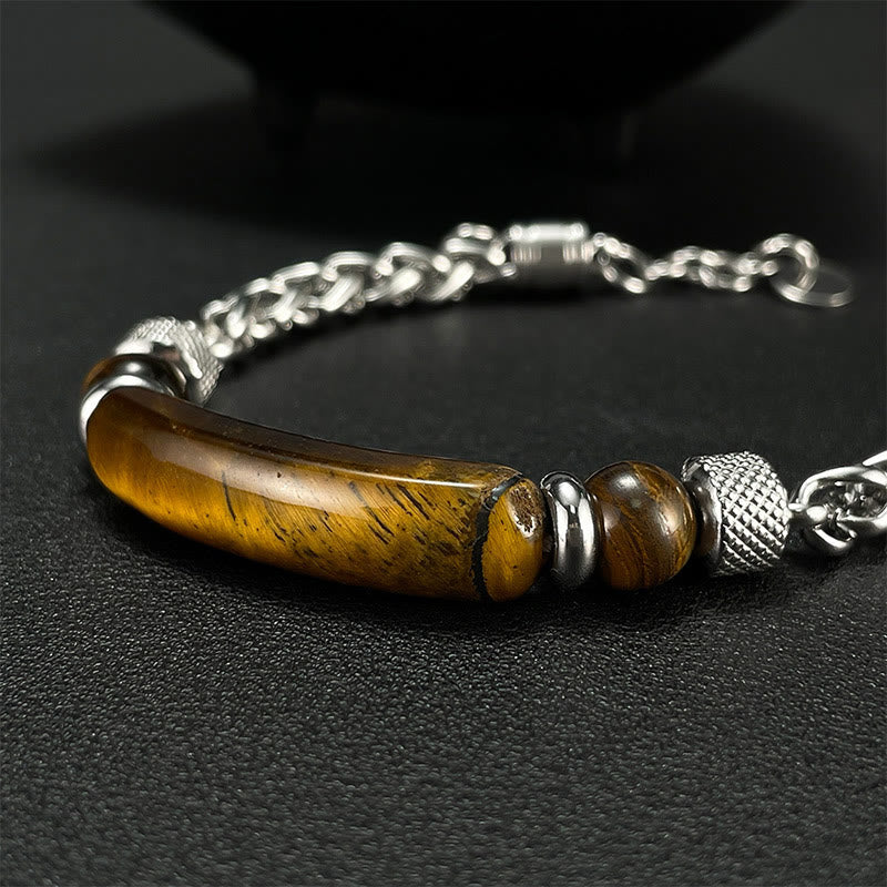 Buddha Stones Tiger Eye Black Obsydian Stone Titanium Steel Strength Buckle