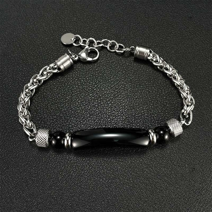 Buddha Stones Tiger Eye Black Obsydian Stone Titanium Steel Strength Buckle
