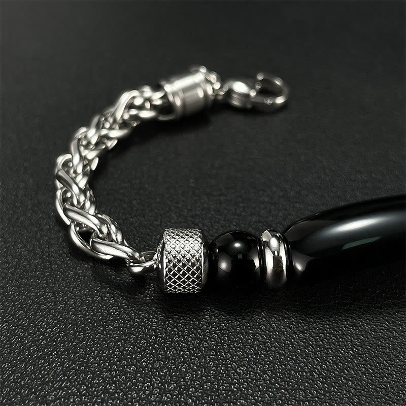 Buddha Stones Tiger Eye Black Obsydian Stone Titanium Steel Strength Buckle