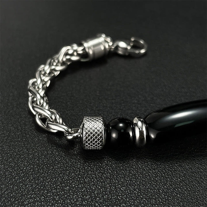 Buddha Stones Tiger Eye Black Obsydian Stone Titanium Steel Strength Buckle