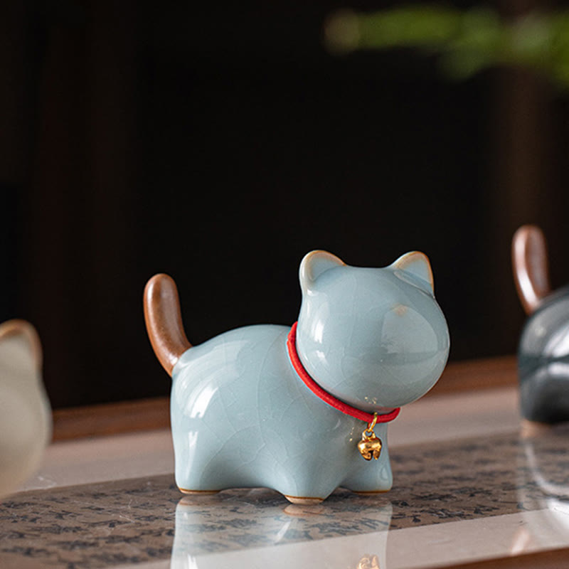 Buddha Stones Mini Szczęśliwy Uroczy Stojący Kot Czerwony Sznur Dzwonek Ceramiczna Figurka Dekoracja - image 16