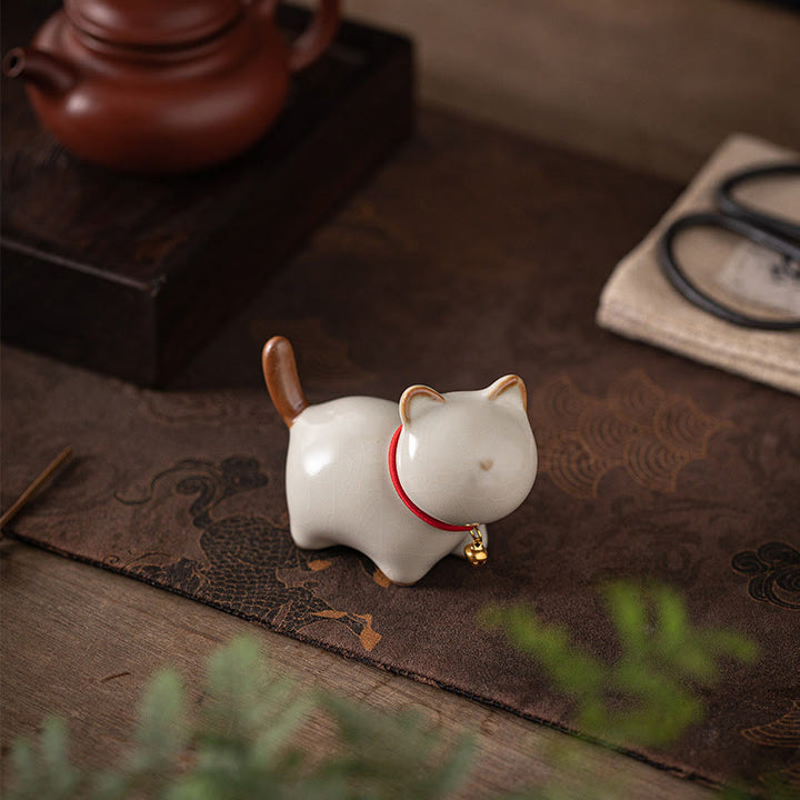 Buddha Stones Mini Szczęśliwy Uroczy Stojący Kot Czerwony Sznur Dzwonek Ceramiczna Figurka Dekoracja - image 8