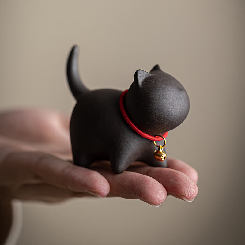 Buddha Stones Miniaturowe Piękne Czerwone Liny Dzwonek Kot Herbata Zwierzę Fioletowa Glina Figurka Dekoracja Biurka - image 10