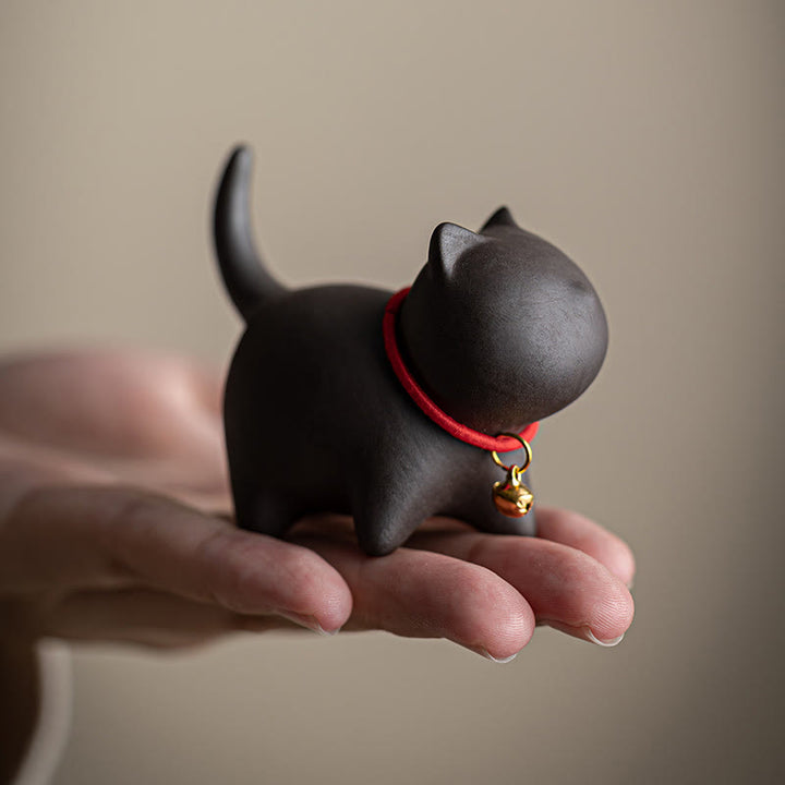 Buddha Stones Miniaturowe Piękne Czerwone Liny Dzwonek Kot Herbata Zwierzę Fioletowa Glina Figurka Dekoracja Biurka - image 9