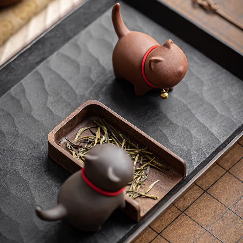 Buddha Stones Miniaturowe Piękne Czerwone Liny Dzwonek Kot Herbata Zwierzę Fioletowa Glina Figurka Dekoracja Biurka - image 12