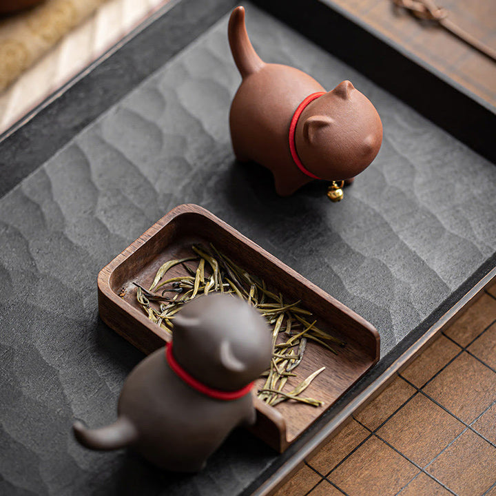Buddha Stones Miniaturowe Piękne Czerwone Liny Dzwonek Kot Herbata Zwierzę Fioletowa Glina Figurka Dekoracja Biurka - image 12