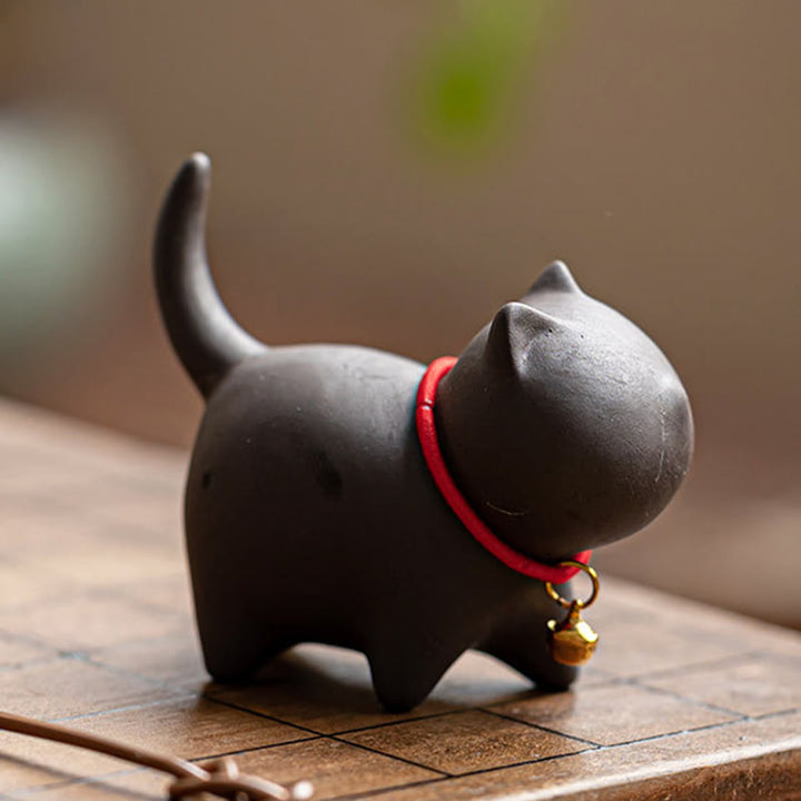 Buddha Stones Miniaturowe Piękne Czerwone Liny Dzwonek Kot Herbata Zwierzę Fioletowa Glina Figurka Dekoracja Biurka - image 9