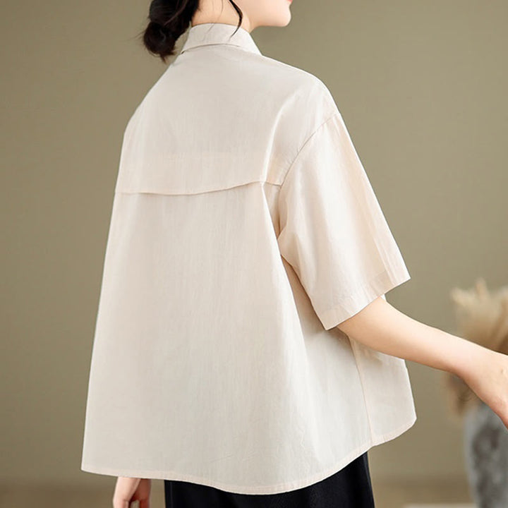 Koszula damska z haftowanym wzorem meduzy Buddha Stones Casual ze stójką i guzikami, z krótkim rękawem i bawełnianą koszulą - image 7