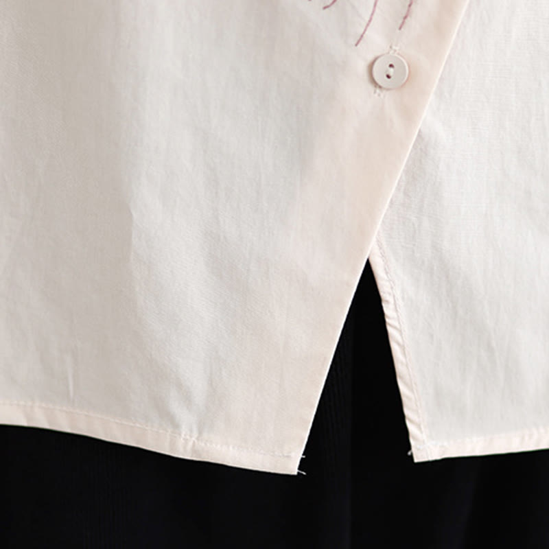 Koszula damska z haftowanym wzorem meduzy Buddha Stones Casual ze stójką i guzikami, z krótkim rękawem i bawełnianą koszulą