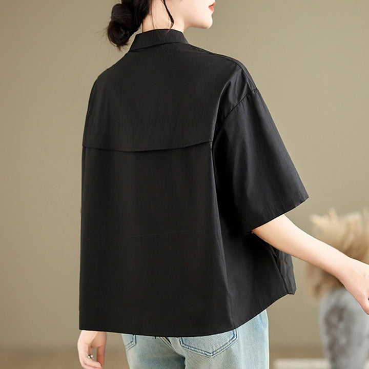 Koszula damska z haftowanym wzorem meduzy Buddha Stones Casual ze stójką i guzikami, z krótkim rękawem i bawełnianą koszulą - image 18