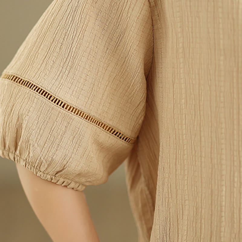 Koszula damska z krótkim rękawem z poliestru Buddha Stones, swobodna, prosta, z guzikami i dekoltem w serek - image 10