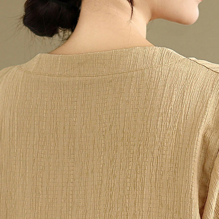 Koszula damska z krótkim rękawem z poliestru Buddha Stones, swobodna, prosta, z guzikami i dekoltem w serek