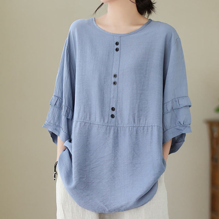 T-shirt damski z krótkim rękawem i okrągłym dekoltem z poliestru z Buddha Stones , swobodny, letni, prosty - Chaber niebieski - US14, UK/AU18, EU46 (2XL) - image 0