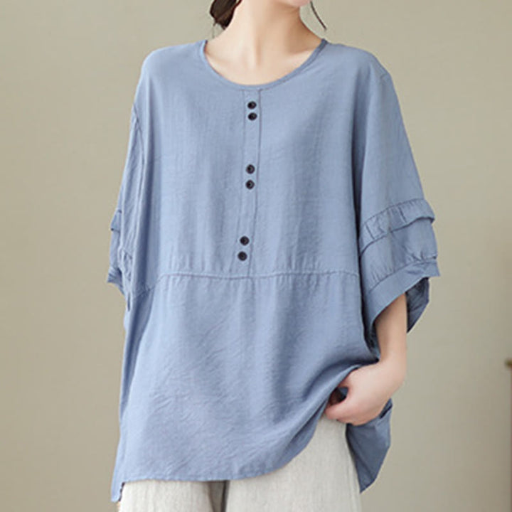 T-shirt damski z krótkim rękawem i okrągłym dekoltem z poliestru z Buddha Stones , swobodny, letni, prosty - image 4