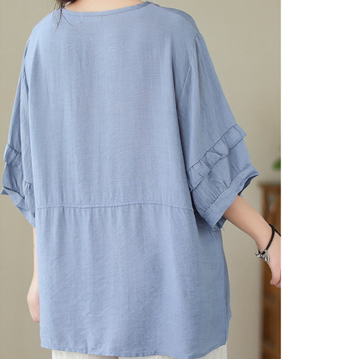 T-shirt damski z krótkim rękawem i okrągłym dekoltem z poliestru z Buddha Stones , swobodny, letni, prosty - image 5