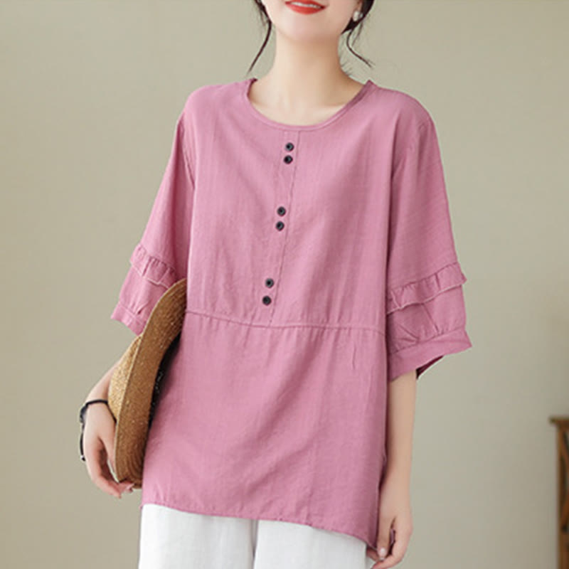 T-shirt damski z krótkim rękawem i okrągłym dekoltem z poliestru z Buddha Stones , swobodny, letni, prosty - image 15