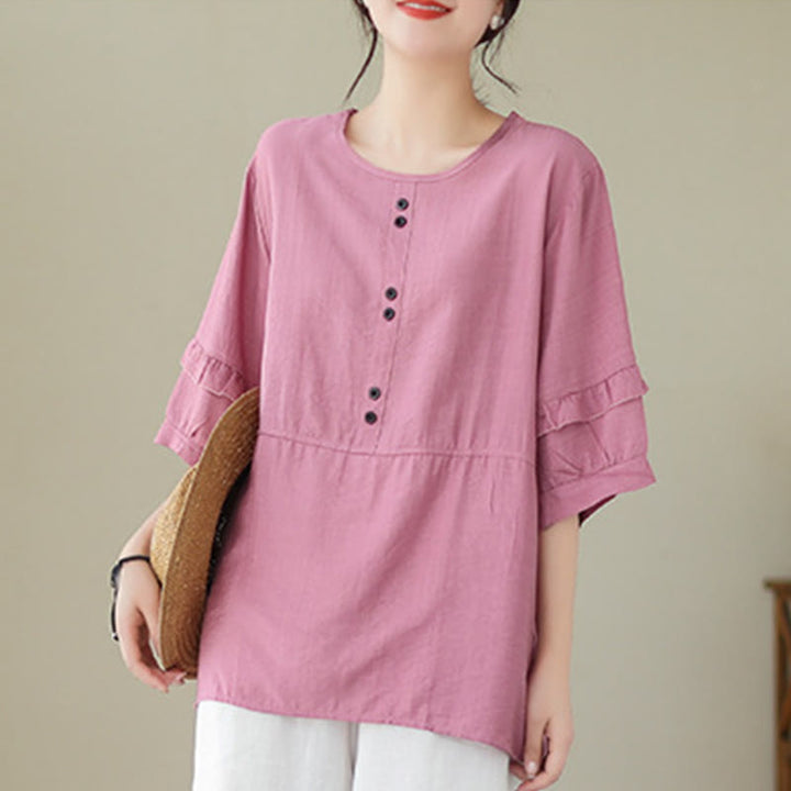 T-shirt damski z krótkim rękawem i okrągłym dekoltem z poliestru z Buddha Stones , swobodny, letni, prosty - image 15