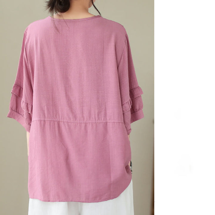 T-shirt damski z krótkim rękawem i okrągłym dekoltem z poliestru z Buddha Stones , swobodny, letni, prosty