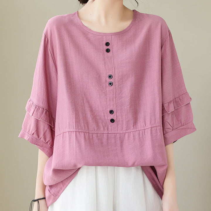 T-shirt damski z krótkim rękawem i okrągłym dekoltem z poliestru z Buddha Stones , swobodny, letni, prosty - image 9