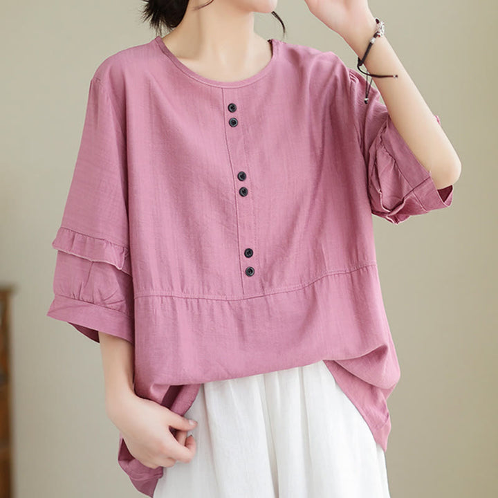 T-shirt damski z krótkim rękawem i okrągłym dekoltem z poliestru z Buddha Stones , swobodny, letni, prosty - image 14