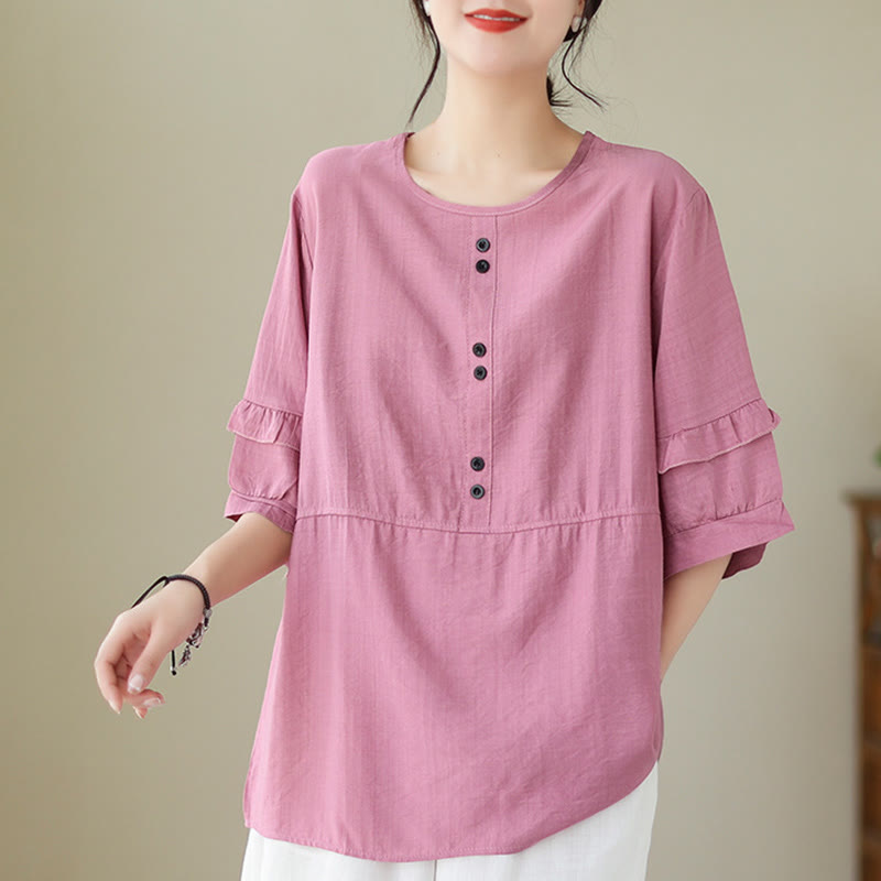 T-shirt damski z krótkim rękawem i okrągłym dekoltem z poliestru z Buddha Stones , swobodny, letni, prosty - image 11