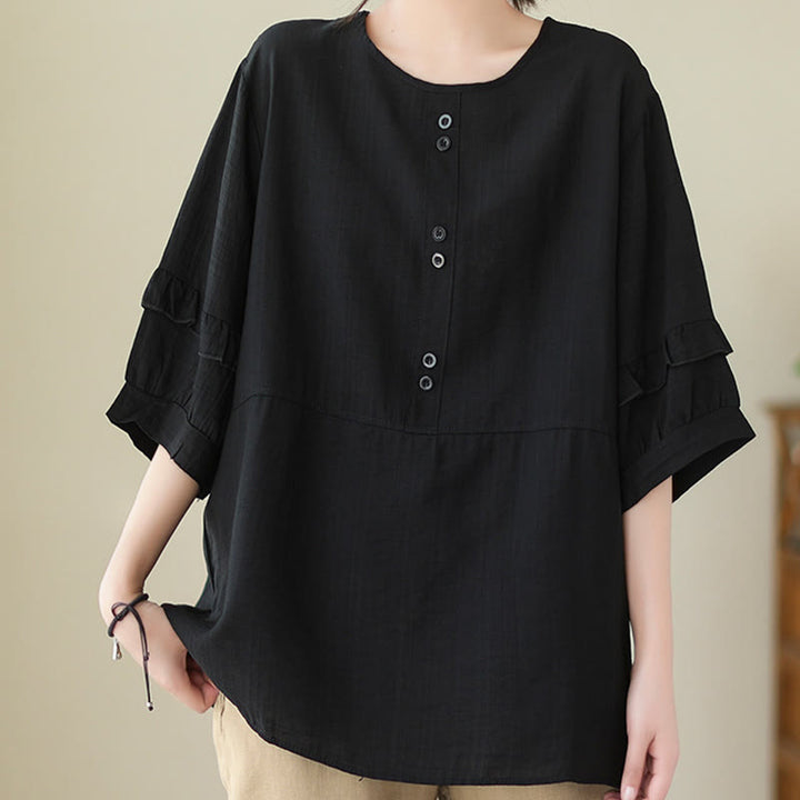 T-shirt damski z krótkim rękawem i okrągłym dekoltem z poliestru z Buddha Stones , swobodny, letni, prosty - Czarny - US14, UK/AU18, EU46 (2XL) - image 16