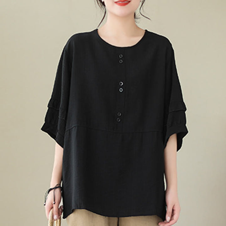 T-shirt damski z krótkim rękawem i okrągłym dekoltem z poliestru z Buddha Stones , swobodny, letni, prosty - image 17