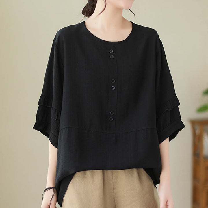 T-shirt damski z krótkim rękawem i okrągłym dekoltem z poliestru z Buddha Stones , swobodny, letni, prosty - image 20