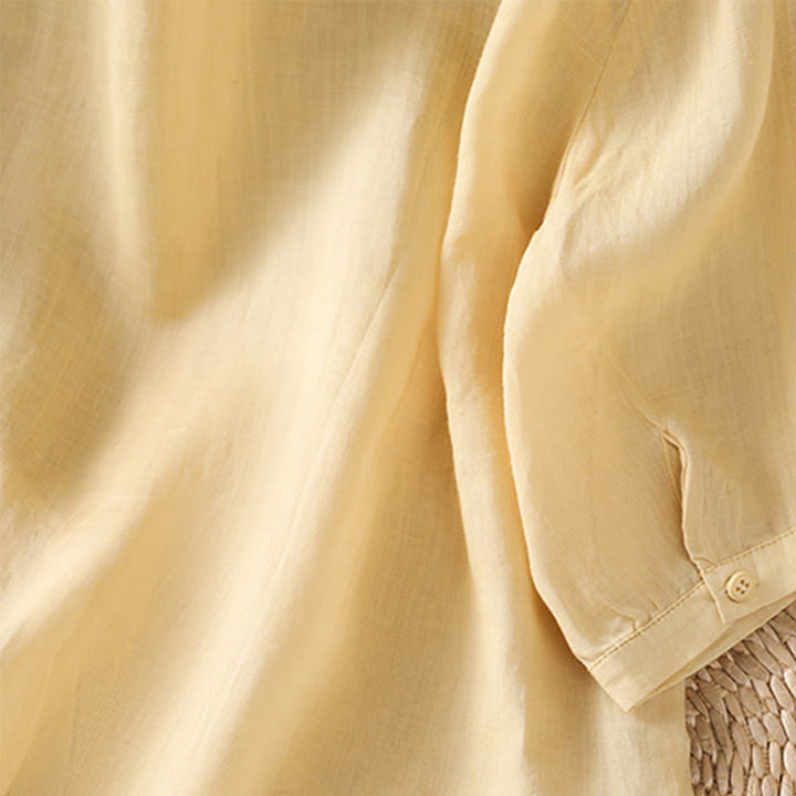 Koszula damska z mieszanki bawełny z haftem roślinnym i kołnierzykiem typu stójka Buddha Stones z rękawem trzy czwarte