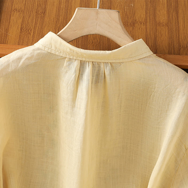 Koszula damska z mieszanki bawełny z haftem roślinnym i kołnierzykiem typu stójka Buddha Stones z rękawem trzy czwarte - image 17