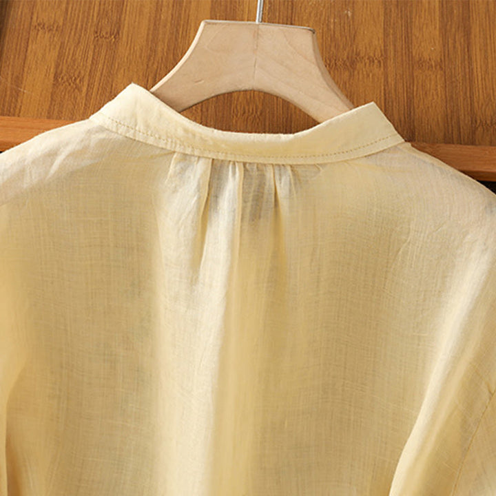 Koszula damska z mieszanki bawełny z haftem roślinnym i kołnierzykiem typu stójka Buddha Stones z rękawem trzy czwarte - image 17