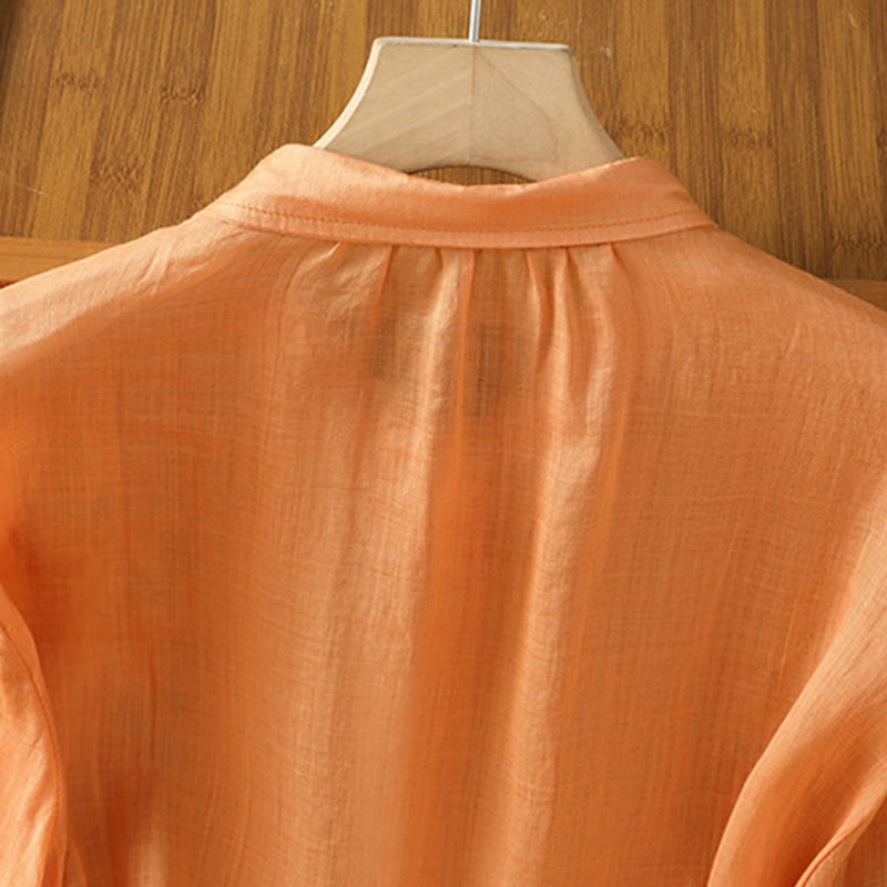 Koszula damska z mieszanki bawełny z haftem roślinnym i kołnierzykiem typu stójka Buddha Stones z rękawem trzy czwarte - image 23